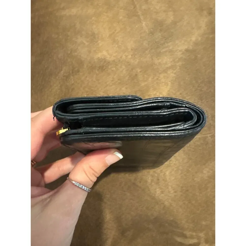 Miu Miu Croc-Embossed Leather Continental Wallet Black w Gold Hardward